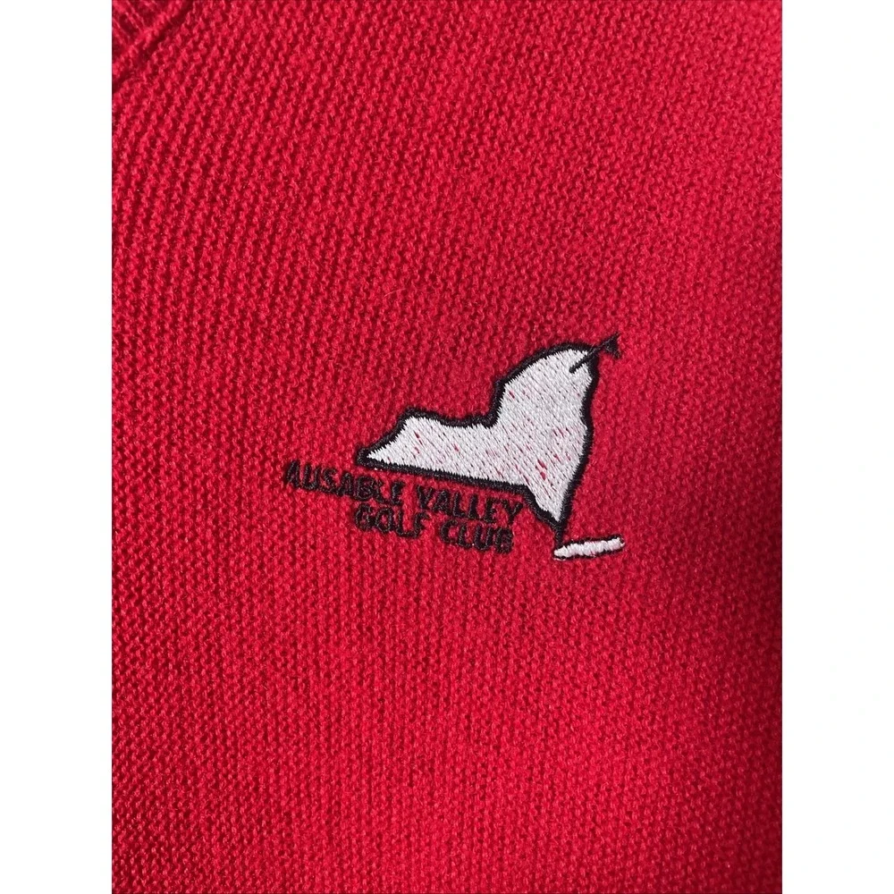 Vintage IZOD Mens Red V Neck Long Sleeve Pullover Sweater Large USA Made Acrylic